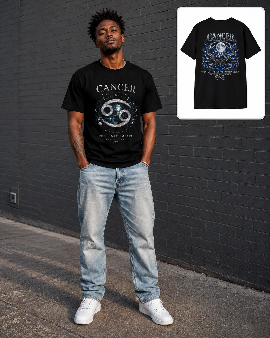 King Cancer The Protector USWE Ecliptok T-Shirt — Cancer Constellation Moon Crab Astrology Tee