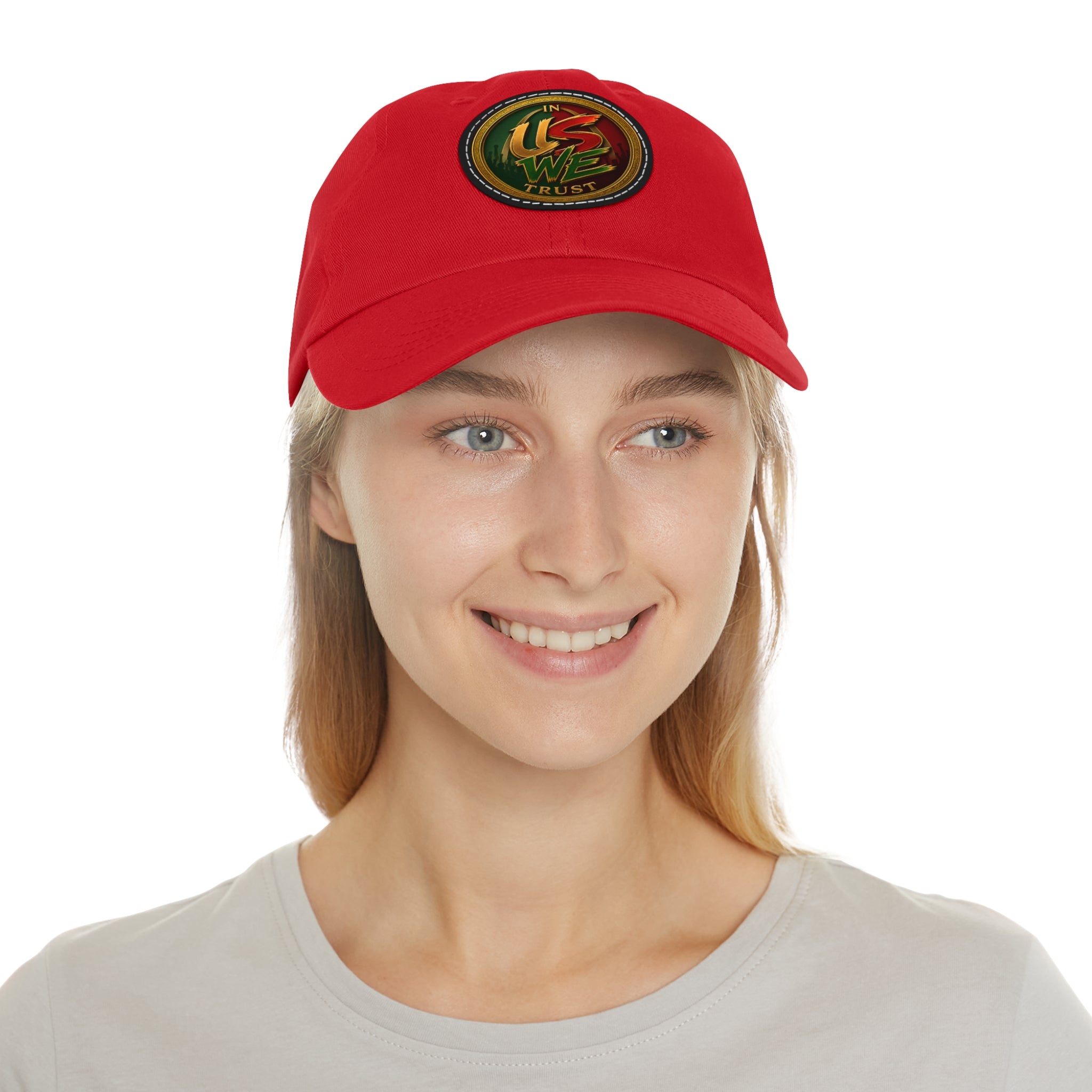 USWE Leather Patch Dad Hat — Vintage Gold Emblem Baseball Cap