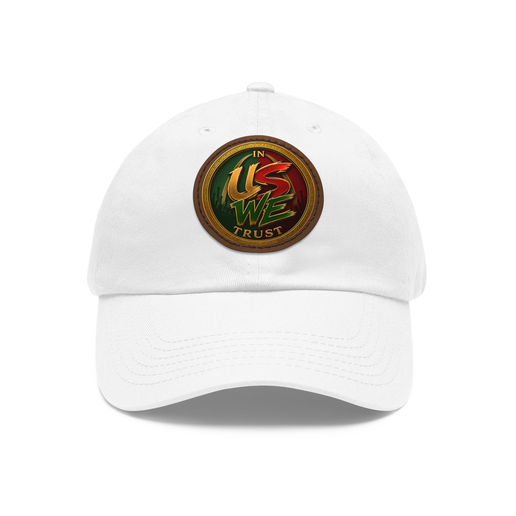 USWE Leather Patch Dad Hat — Vintage Gold Emblem Baseball Cap
